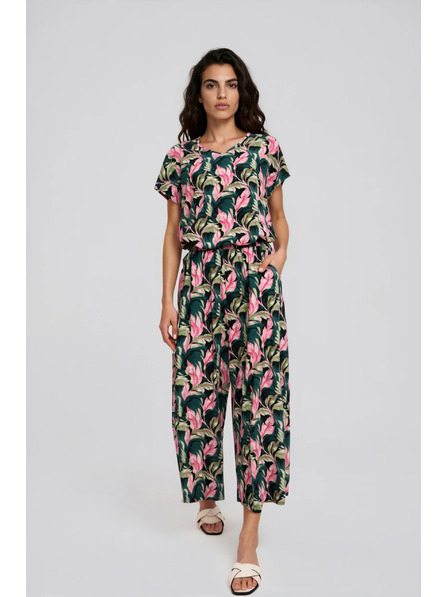 Moodo Grüne geblümte Culotte-Hose