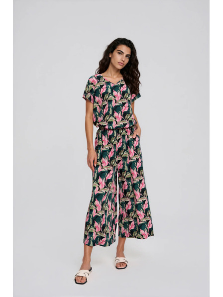 Moodo Grüne geblümte Culotte-Hose