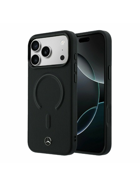 Mercedes Mercedes PU Leather 3D MagSafe Rückseitenschutz für iPhone 17 Pro Max Schwarz