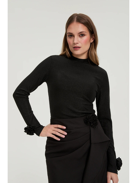 Moodo Schwarze Bluse mit Ziehärmeln Moodo