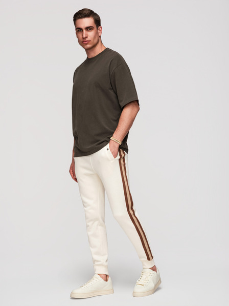 Ombre Clothing Herren-Jogginghose mit Abschluss und gerippten Beinen - creme V3 P1519 Ombre Clothing