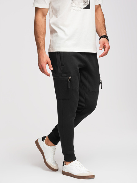 Ombre Clothing Herren-Jogginghose JOGGER mit kontrastierenden Einsätzen und Oberschenkeltaschen - schwarz V1 OM-PASK-0222 Ombre Clothing
