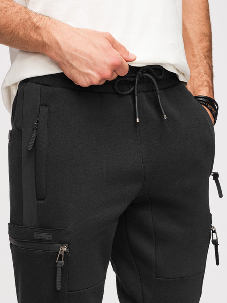 Ombre Clothing Herren-Jogginghose JOGGER mit kontrastierenden Einsätzen und Oberschenkeltaschen - schwarz V1 OM-PASK-0222 Ombre Clothing