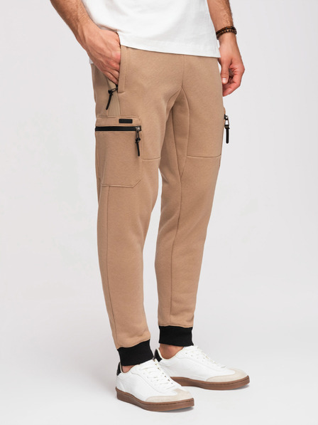 Ombre Clothing Herren-Jogginghose JOGGER mit Oberschenkeltaschen und kontrastierenden Einsätzen - hellbraun V4 OM-PASK-0222 Ombre Clothing
