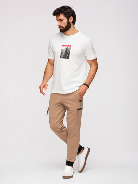 Ombre Clothing Herren-Jogginghose JOGGER mit Oberschenkeltaschen und kontrastierenden Einsätzen - hellbraun V4 OM-PASK-0222 Ombre Clothing