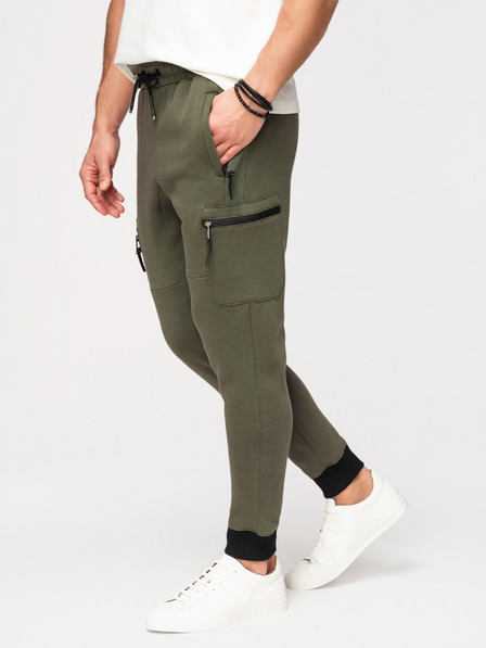Ombre Clothing Herren-Jogginghose JOGGER mit Oberschenkeltaschen und kontrastierenden Einsätzen - olivgrün V5 OM-PASK-0222 Ombre Clothing