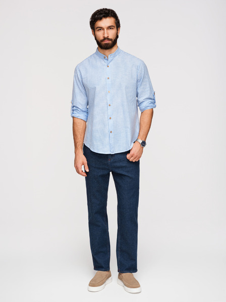 Ombre Clothing Herren-Leinenhemd mit Streifen und Stehkragen - weiß und blau V2 OM-SHCS-0189 Ombre Clothing