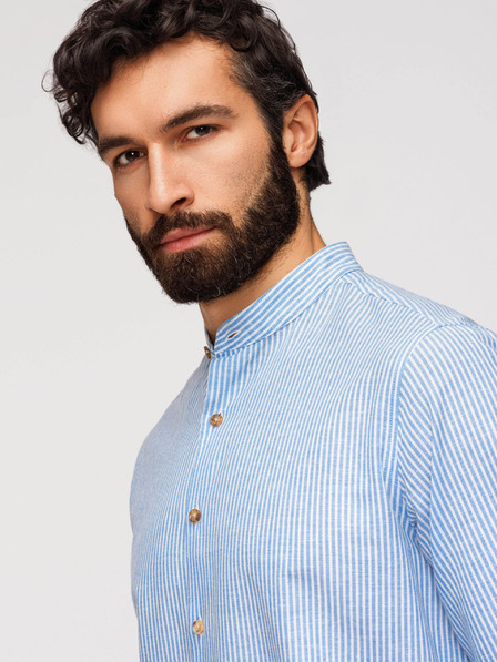 Ombre Clothing Herren-Leinenhemd mit Streifen und Stehkragen - weiß und blau V2 OM-SHCS-0189 Ombre Clothing