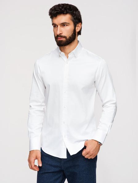 Ombre Clothing Klassisches Herren-Hemd SLIM FIT aus Satinstoff - weiß V1 OM-SHOS-0211 Ombre Clothing