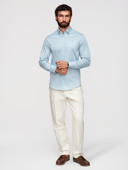 Ombre Clothing Klassisches Herren-Hemd SLIM FIT aus Satinstoff - blau V2 OM-SHOS-0211 Ombre Clothing