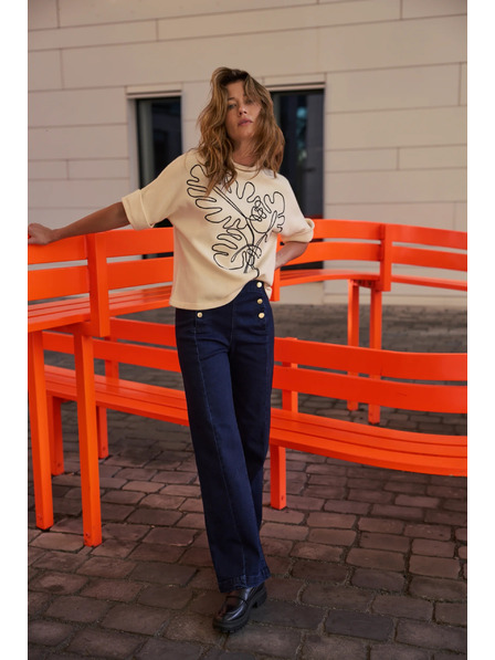 Moodo Dunkelblau Wide Leg Jeans Moodo