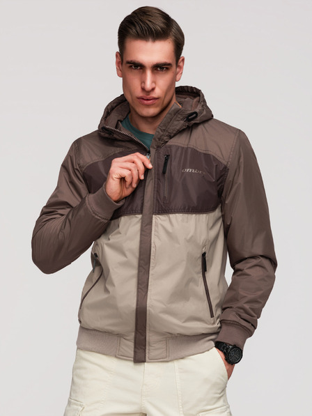 Ombre Clothing Leichte, farbige Herren-Sportjacke aus Fleece beige Ombre Clothing