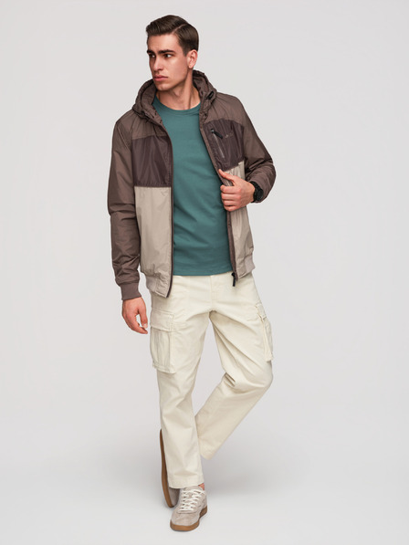 Ombre Clothing Leichte, farbige Herren-Sportjacke aus Fleece beige Ombre Clothing