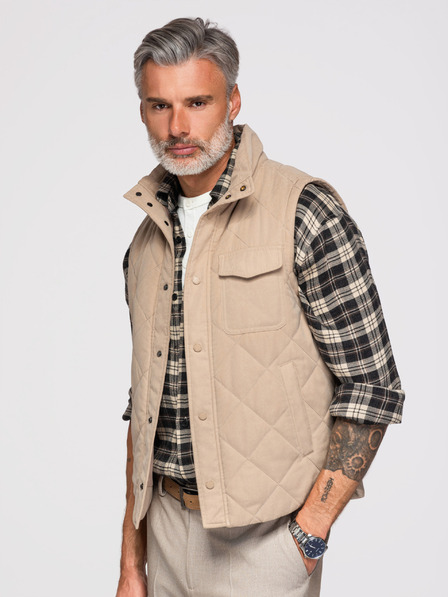 Ombre Clothing Herren-gesteppte Weste mit Pfirsicheffekt - beige V1 OM-JAVJ-0277 Ombre Clothing