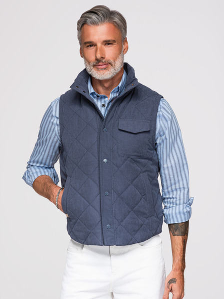 Ombre Clothing Herren-gesteppte Weste ohne Ärmel mit Pfirsicheffekt - dunkelblau V2 OM-JAVJ-0277 Ombre Clothing