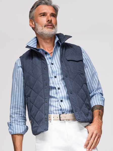 Ombre Clothing Herren-gesteppte Weste ohne Ärmel mit Pfirsicheffekt - dunkelblau V2 OM-JAVJ-0277 Ombre Clothing