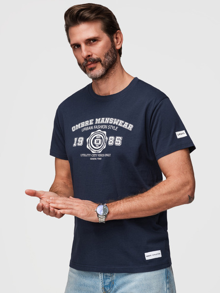 Ombre Clothing Herren Baumwoll T-Shirt mit Universitätsstil Druck - dunkelblau V3 OM-TSPT-0269 Ombre Clothing