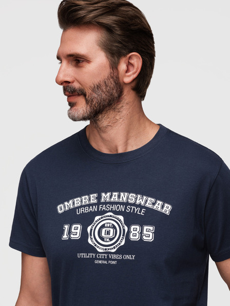 Ombre Clothing Herren Baumwoll T-Shirt mit Universitätsstil Druck - dunkelblau V3 OM-TSPT-0269 Ombre Clothing