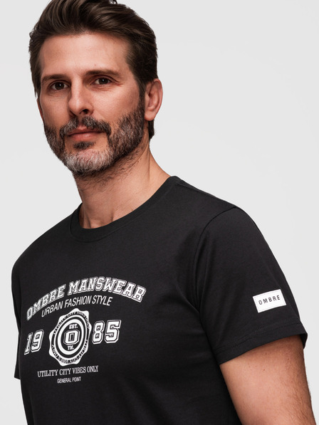 Ombre Clothing Herren Baumwoll T-Shirt mit College Druck - V2 schwarz OM-TSPT-0269 Ombre Clothing