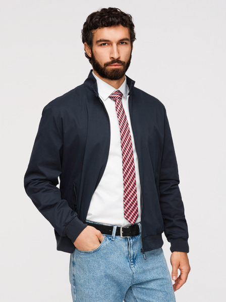 Ombre Clothing Herren Harrington Jacke mit Stehkragen und kariertem Futter - dunkelblau V2 OM-JANP-0326 Ombre Clothing