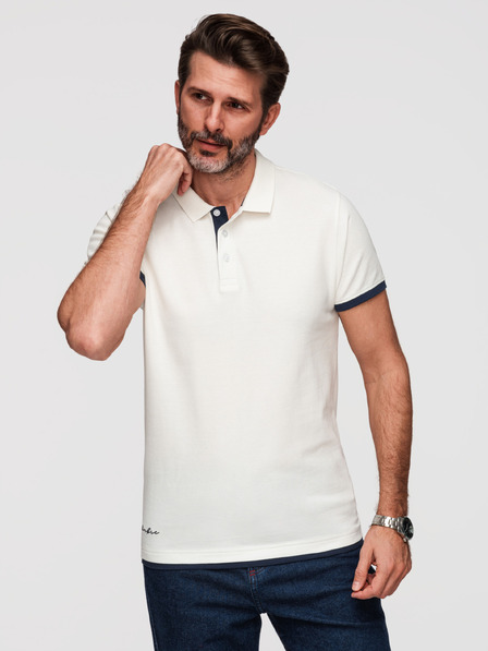 Ombre Clothing Herren-Baumwoll-Poloshirt mit kontrastierender Paspelierung - Weiß V1 OM-POSS-0170 Ombre Clothing