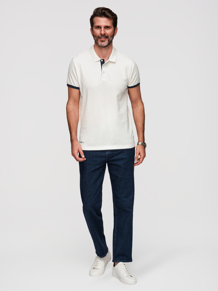Ombre Clothing Herren-Baumwoll-Poloshirt mit kontrastierender Paspelierung - Weiß V1 OM-POSS-0170 Ombre Clothing