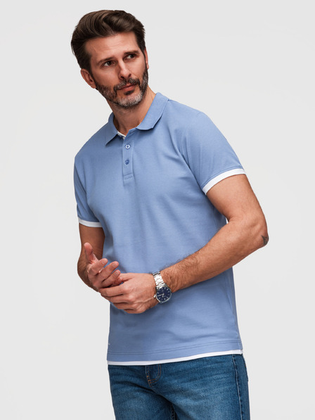 Ombre Clothing Herren-Baumwoll-Poloshirt mit kontrastierendem Saum - blau V3 OM-POSS-0170 Ombre Clothing