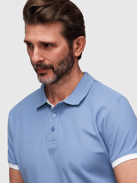 Ombre Clothing Herren-Baumwoll-Poloshirt mit kontrastierendem Saum - blau V3 OM-POSS-0170 Ombre Clothing