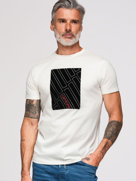 Ombre Clothing Herren-Baumwoll-T-Shirt mit geometrischem Druck - weiß V1 OM-TSPT-0259 Ombre Clothing