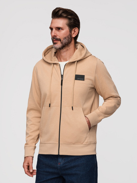 Ombre Clothing Herren-Reißverschluss-Kapuzenpullover mit Applikation - sand V2 OM-SSZP-0256 Ombre Clothing