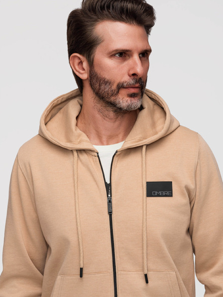 Ombre Clothing Herren-Reißverschluss-Kapuzenpullover mit Applikation - sand V2 OM-SSZP-0256 Ombre Clothing