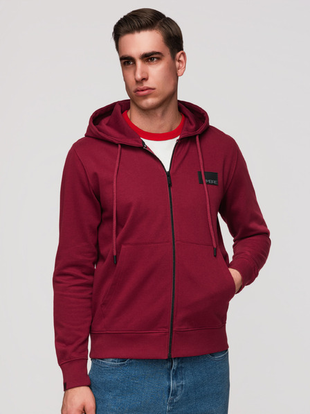 Ombre Clothing Herren-Kapuzenpullover ohne Knöpfe mit Applikation - rot V3 OM-SSZP-0256 Ombre Clothing
