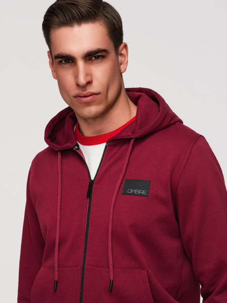 Ombre Clothing Herren-Kapuzenpullover ohne Knöpfe mit Applikation - rot V3 OM-SSZP-0256 Ombre Clothing