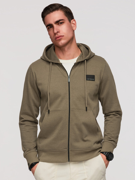 Ombre Clothing Herren-Kapuzenpullover ohne Knöpfe mit Applikation - olivgrün V4 OM-SSZP-0256 Ombre Clothing