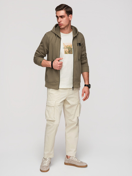 Ombre Clothing Herren-Kapuzenpullover ohne Knöpfe mit Applikation - olivgrün V4 OM-SSZP-0256 Ombre Clothing