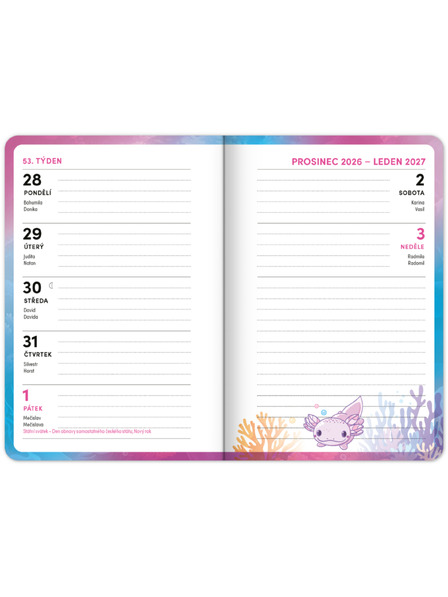 NOTIQUE NOTIQUE Schultagebuch Axolotl (September 2026 – Dezember 2027), 9,8 x 14,5 cm