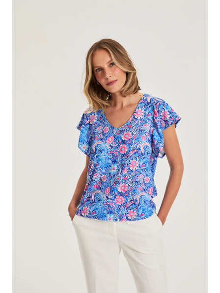 Moodo Gemusterte Bluse blau Moodo