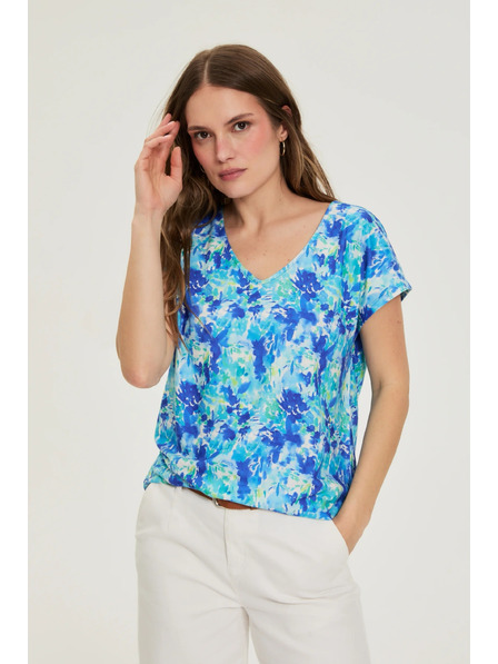 Moodo Gemusterte Bluse blau Moodo