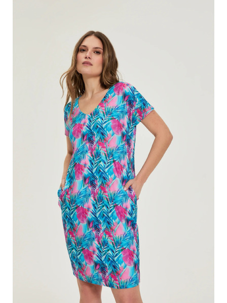 Moodo Gemustertes blaues Kleid Moodo