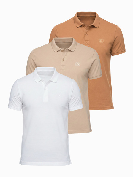 Ombre Clothing Herren-Baumwoll-Poloshirt BASIC - weiß/weiß/hellbraun V6 OM-POBS-0171 Ombre Clothing