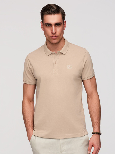Ombre Clothing Herren-Baumwoll-Poloshirt BASIC - weiß/weiß/hellbraun V6 OM-POBS-0171 Ombre Clothing