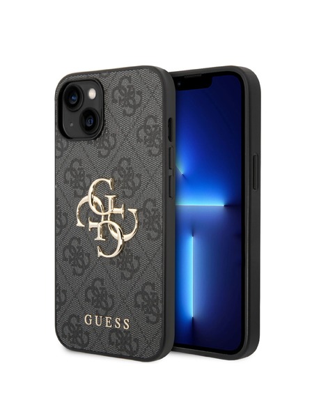 Guess Guess PU 4G Metall-Logo-Rückseite für iPhone 15 Grau