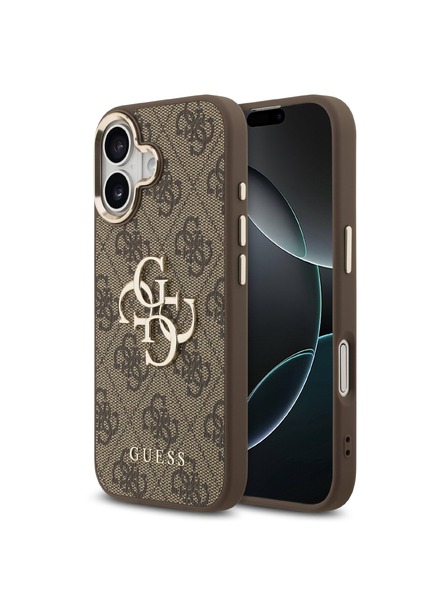 Guess Guess PU Leather 4G Metal Logo Gold Frame Rückseitenschutz für iPhone 17 Brown