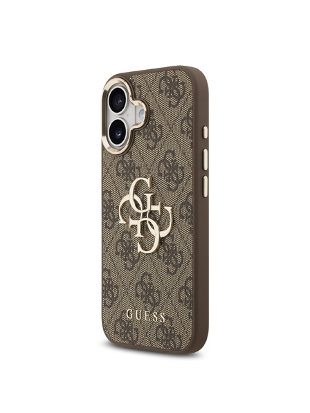 Guess Guess PU Leather 4G Metal Logo Gold Frame Rückseitenschutz für iPhone 17 Brown