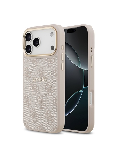 Guess Guess PU Leather 4G Gold Frame MagSafe Rückseitenschutz für iPhone 17 Pro Max Pink