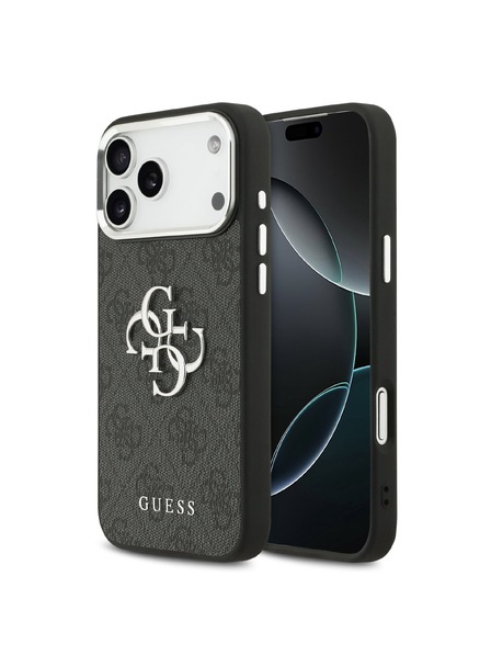 Guess Guess PU 4G Metal Logo Rückseitenschutz für iPhone 17 Pro Max Silver Black