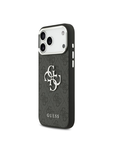 Guess Guess PU 4G Metal Logo Rückseitenschutz für iPhone 17 Pro Max Silver Black