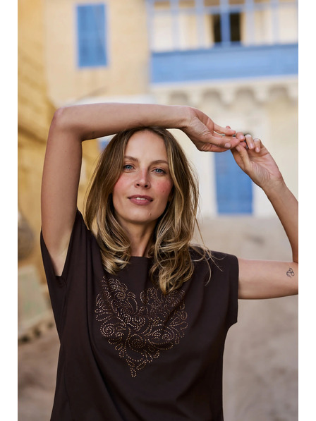 Moodo Bluse mit Reißverschlüssen braun Moodo