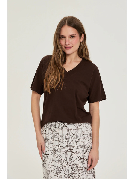 Moodo Glattes braunes T-Shirt Moodo
