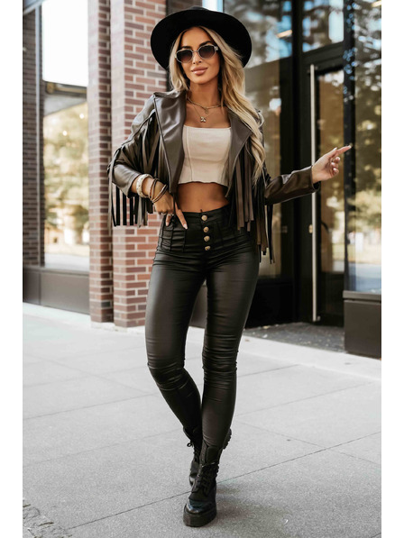 numoco basic Kurze Jacke mit Fransen aus weichem Öko-Leder - Schokolade